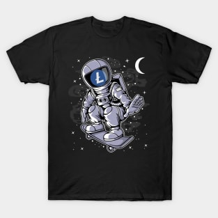 Astronaut Skate Litecoin LTC Coin To The Moon Crypto Token Cryptocurrency Blockchain Wallet Birthday Gift For Men Women Kids T-Shirt